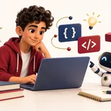 طالب يتعلم البرمجة مع روبوت تعليمي