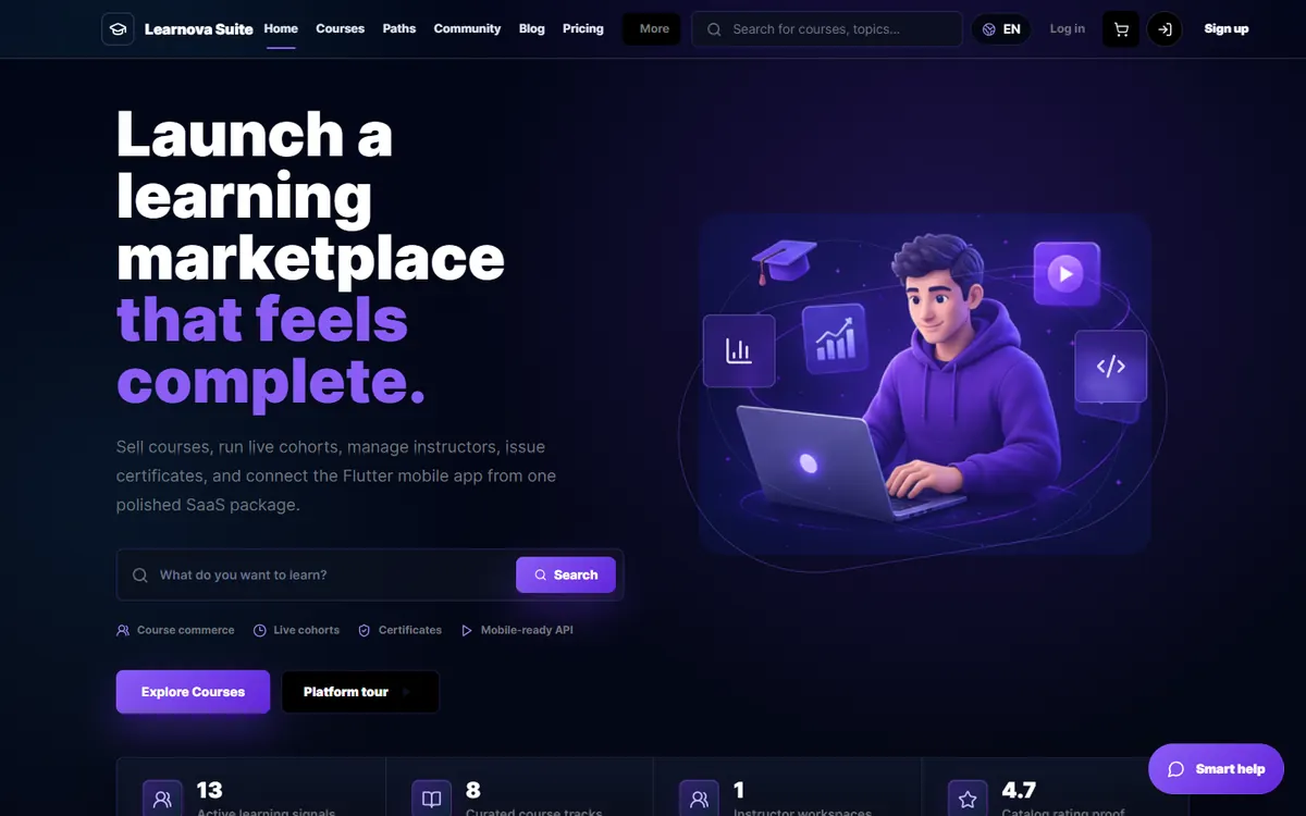 واجهة منصة Learnova Suite مفتوحة المصدر لبيع الكورسات